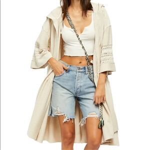 Free People Haley Hooded Cotton Duster Cardigan In Cream Size S